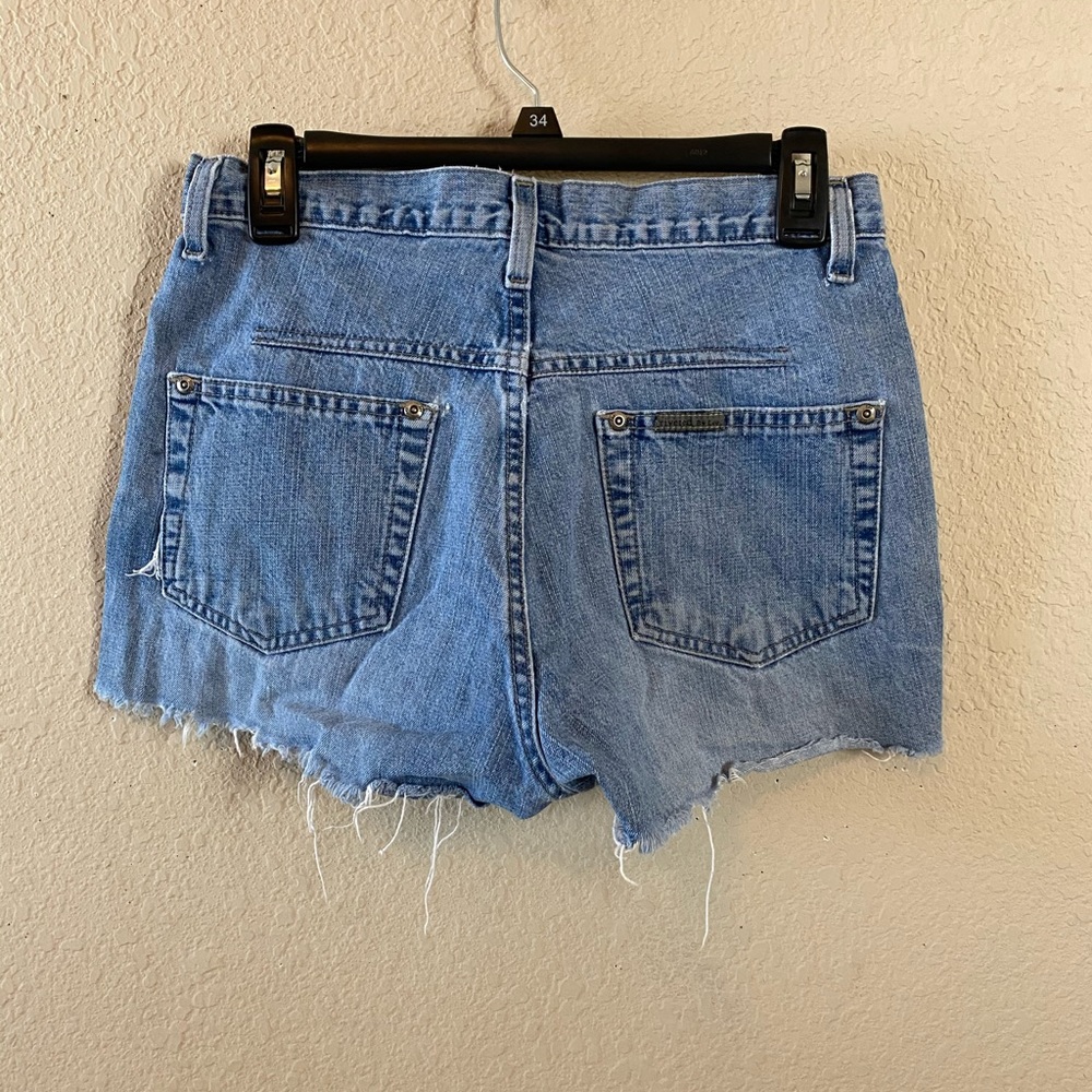 Lee Riveted Four Button Closure High Rise Cut Off Distressed Cotton Shorts 28” - Picture 8 of 14